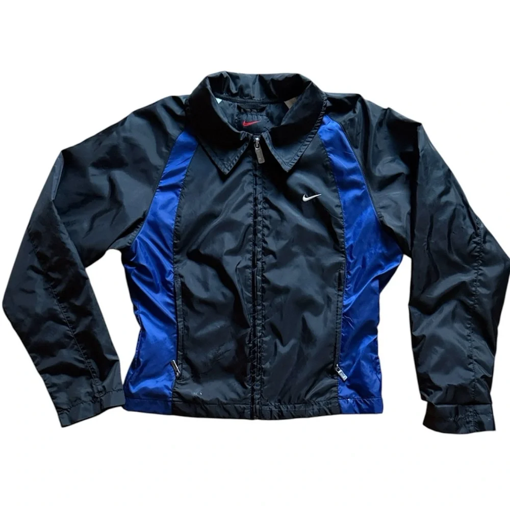NIKE KIDS LIGHTWEIGHT FULL ZIP TRACK  JACKET BLACK BLUE ZIP POCKETS SIZE S (4-6)